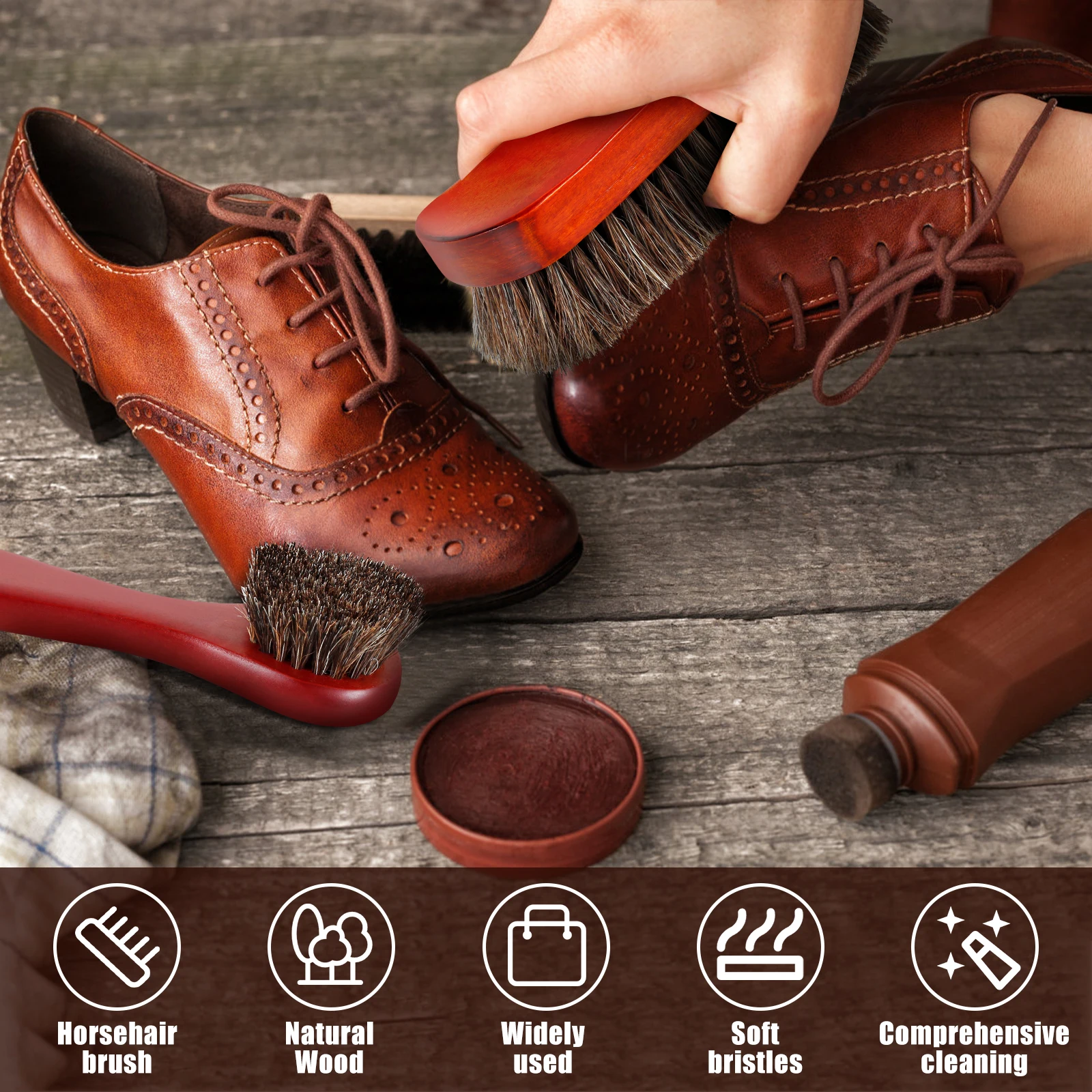 Horse Hair Brush Kit for Shoe & Leather Polishing - Image 3